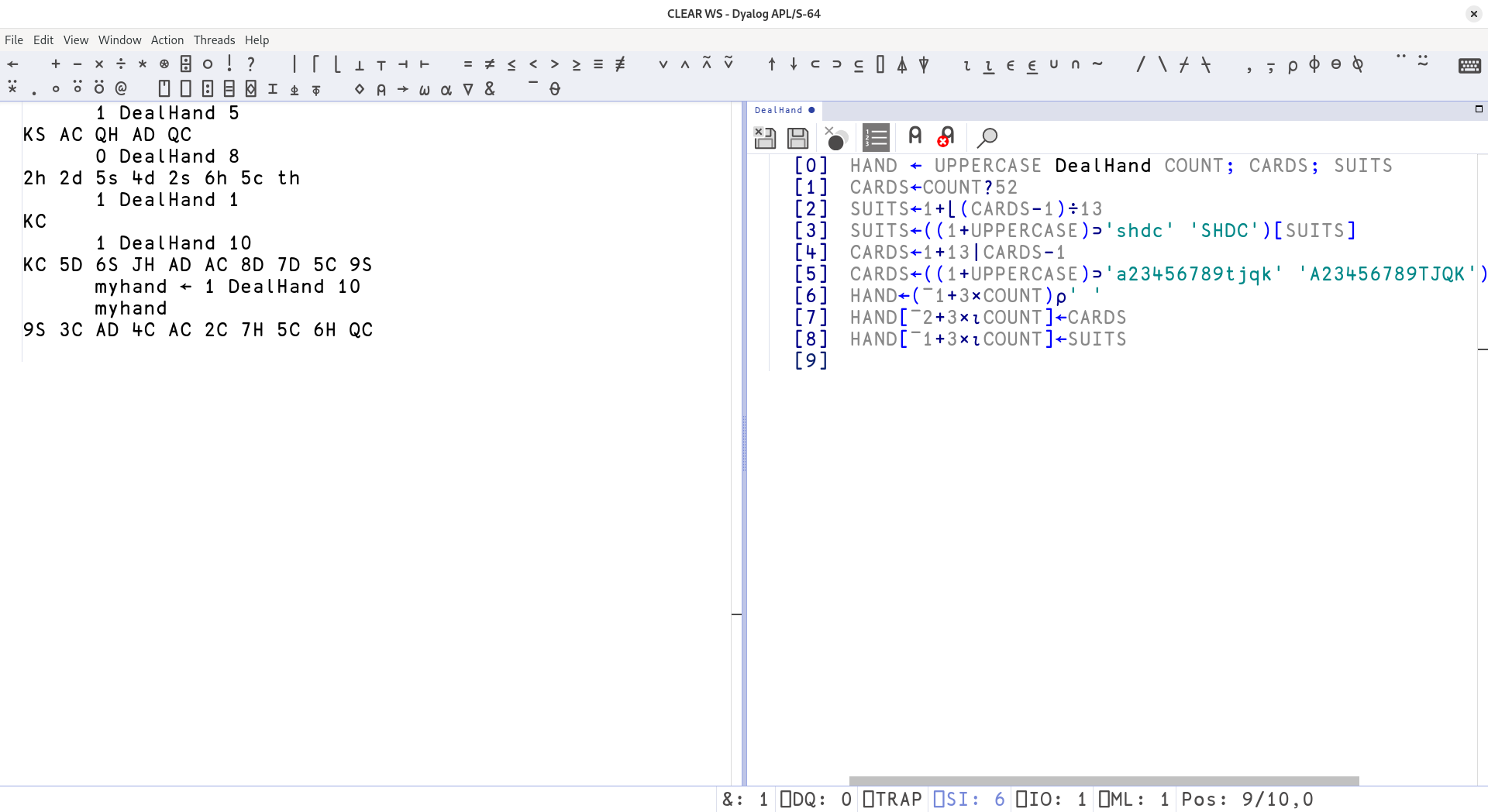 A picture of the corrected dealing function with local variables