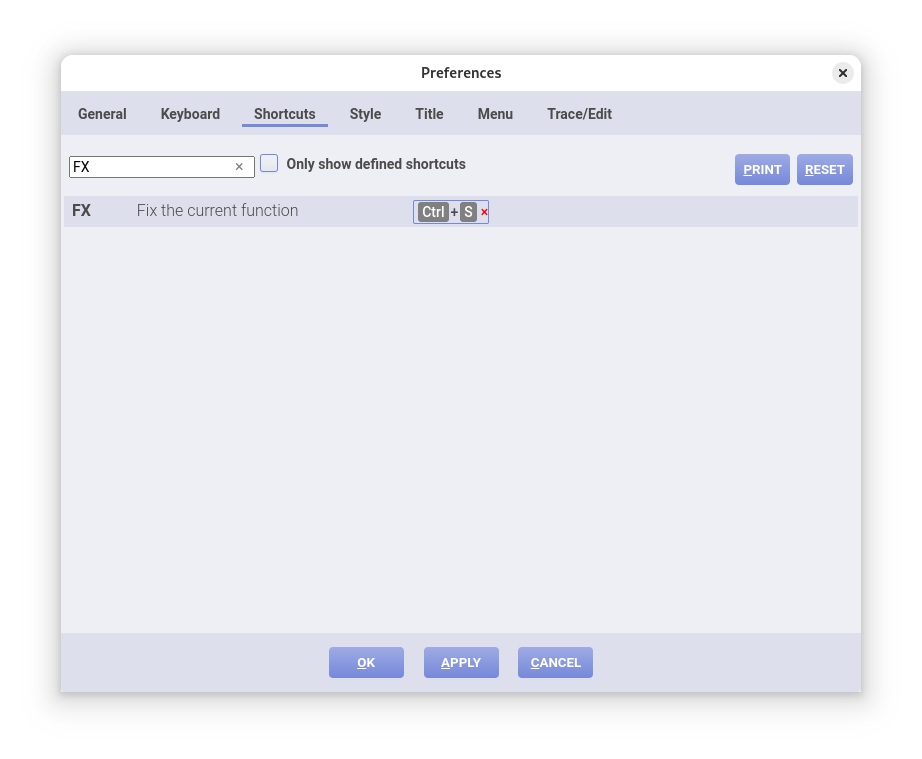 A picture showing the shortcuts menu with the right settings selected