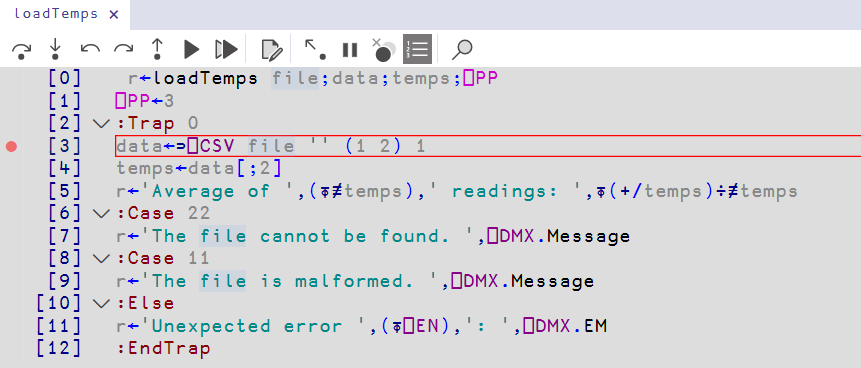 A picture of a breakpoint on line 3 of a function